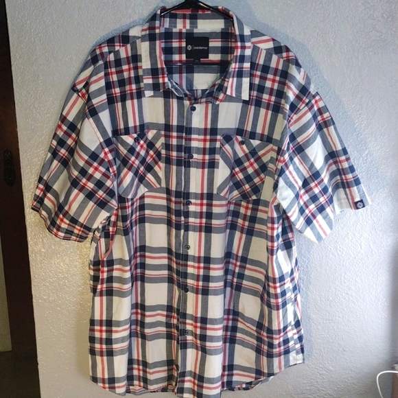 COPY - Red, White, and Blue Academiks Plaid Short Sleeved Shirt 5X - Picture 1 of 6
